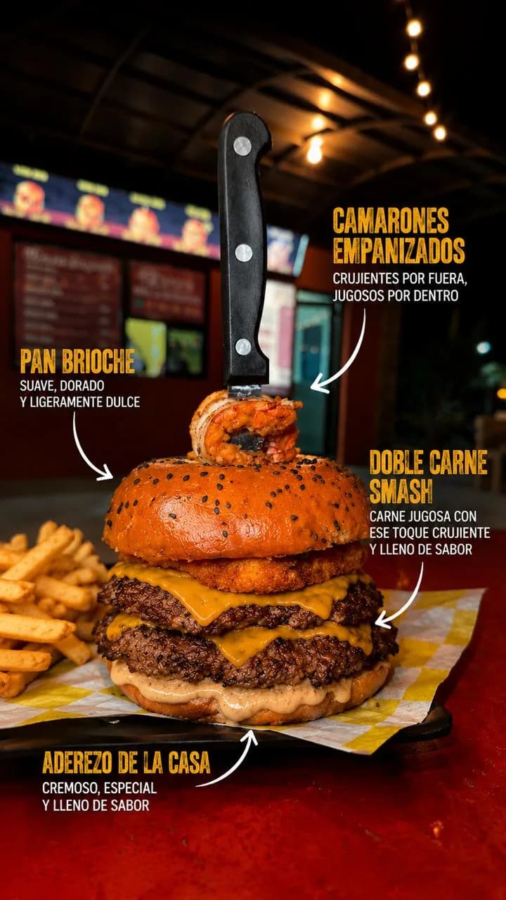Desert Smash con aros de cebolla y doble carne smash crujiente